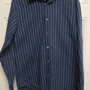 Michael Kors Mens Size Small Blue Striped Long Sleeve Shirt